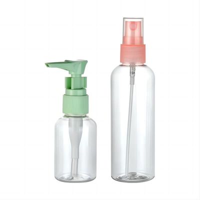 Basismaterial PET Portable 50 ml 100 ml Plastikflaschen mit Lotionpumpe Feinschmelzsprüher